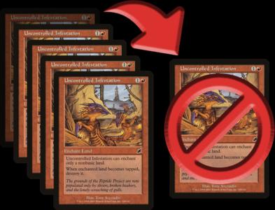 6 duplicate copies of the same Magic card